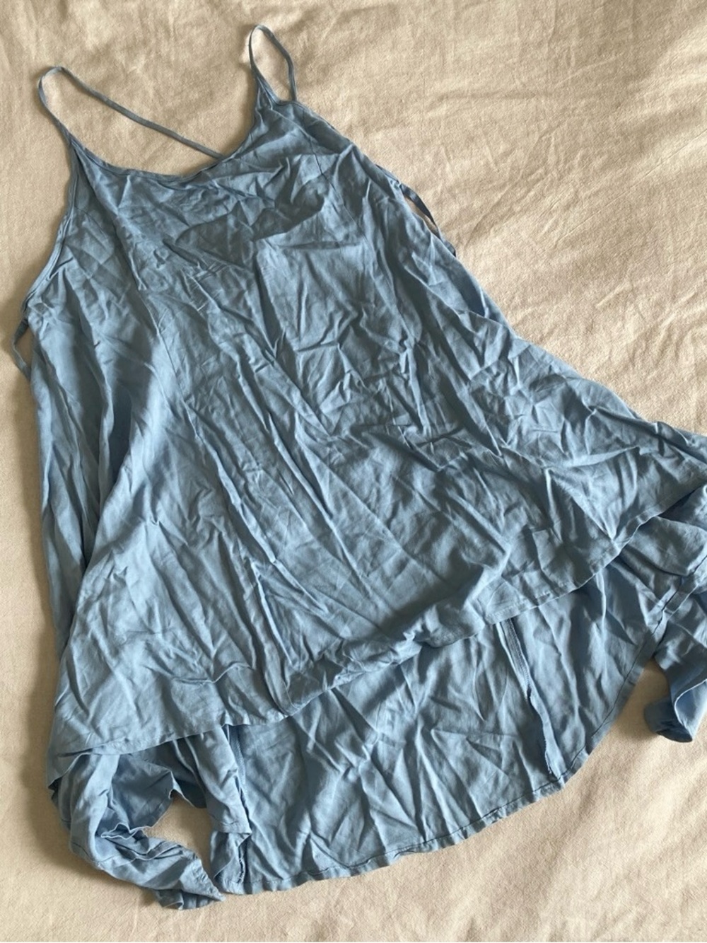 Women's Mini Slip Dress with Spaghetti Straps - Dusty Blue